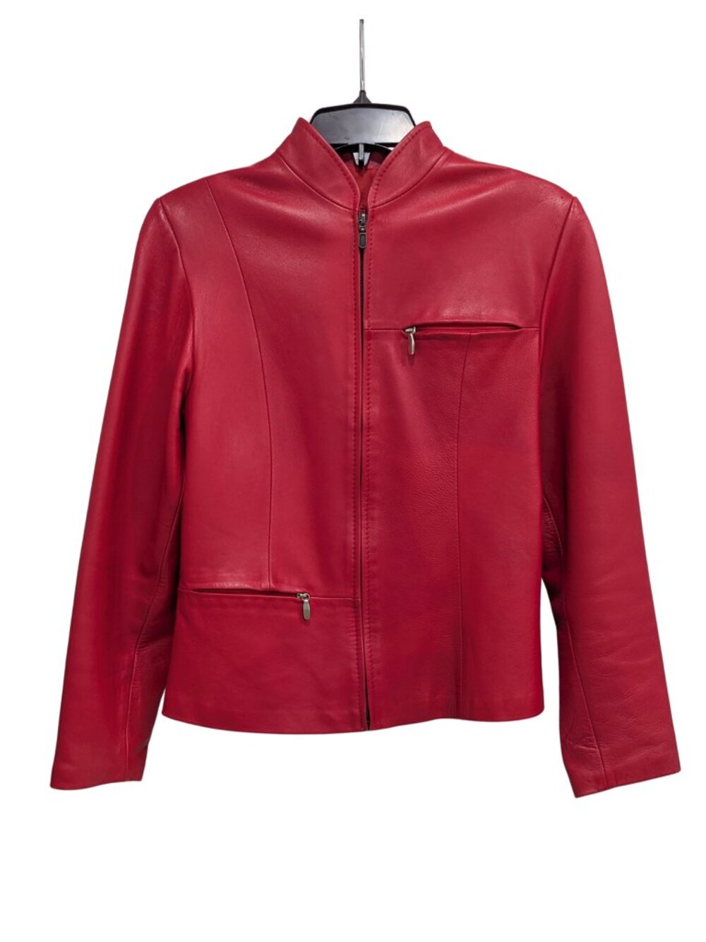 Creaciones EMY Red Sheepskin Leather Jacket Women M Fitted Zip Handmade Mexico - Picture 2 of 8